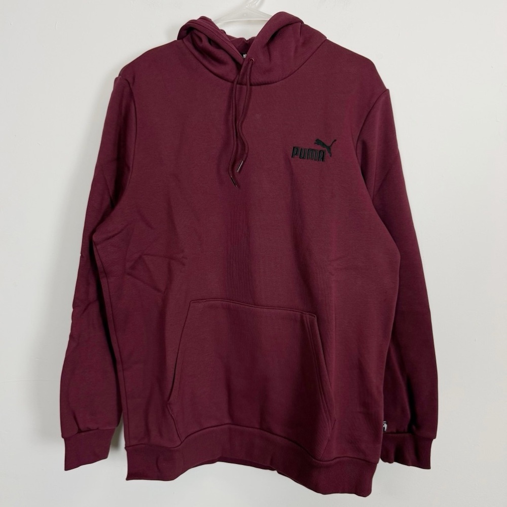 Puma Logo Embroider Hoodie Men Large Maroon Sweatshirt Cotton Blend Pullover NWT